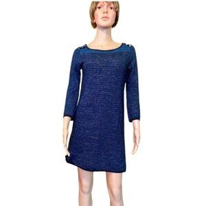 Promod  knitted blue silver metallic casual sheath dress women Small